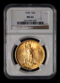 A 1924 Saint Gaudens $20 Gold Coin (NGC MS62)