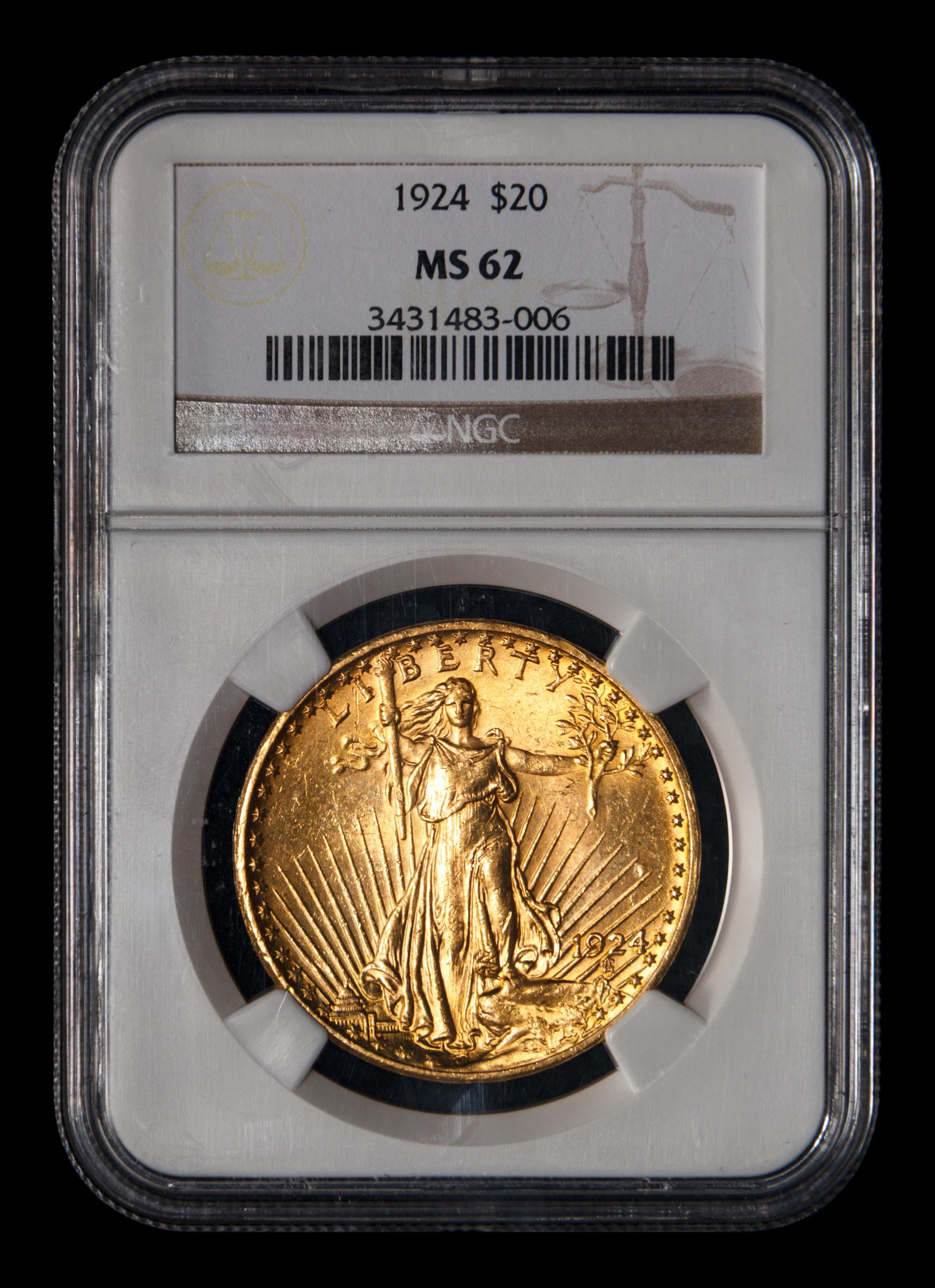 A 1924 Saint Gaudens $20 Gold Coin (NGC MS62)