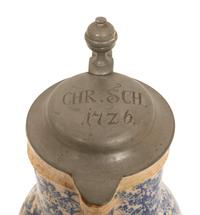 A Pewter Mounted Blue and White Spatterware Tankard