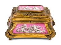 A French Gilt Bronze and Porcelain Inset Table Casket