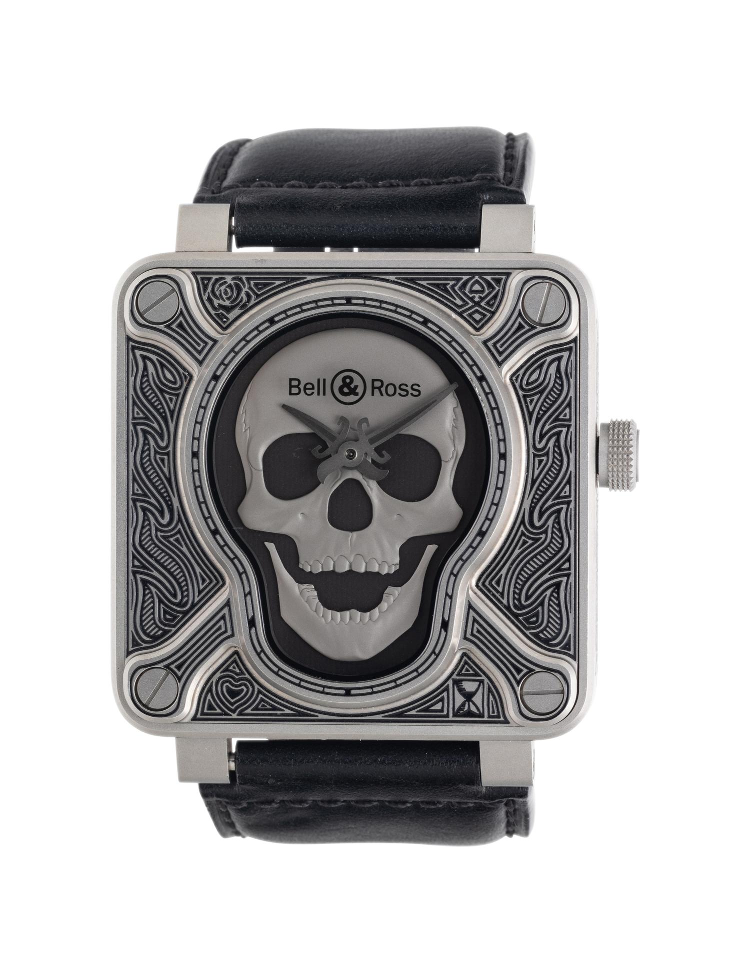 BELL & ROSS, STAINLESS STEEL 'BR 01-92 BURNING SKULL' WATCH