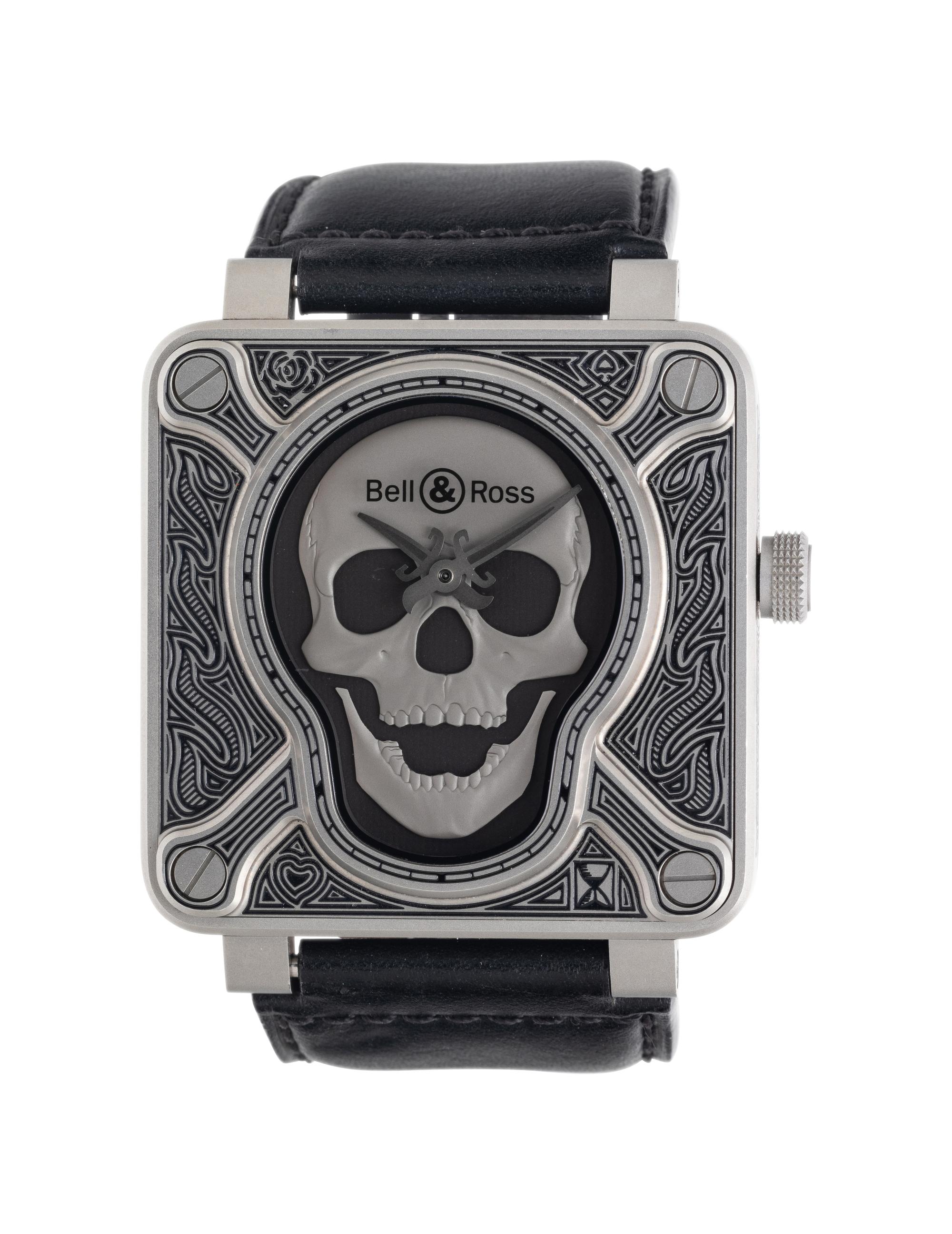 BELL & ROSS, STAINLESS STEEL 'BR 01-92 BURNING SKULL' WATCH