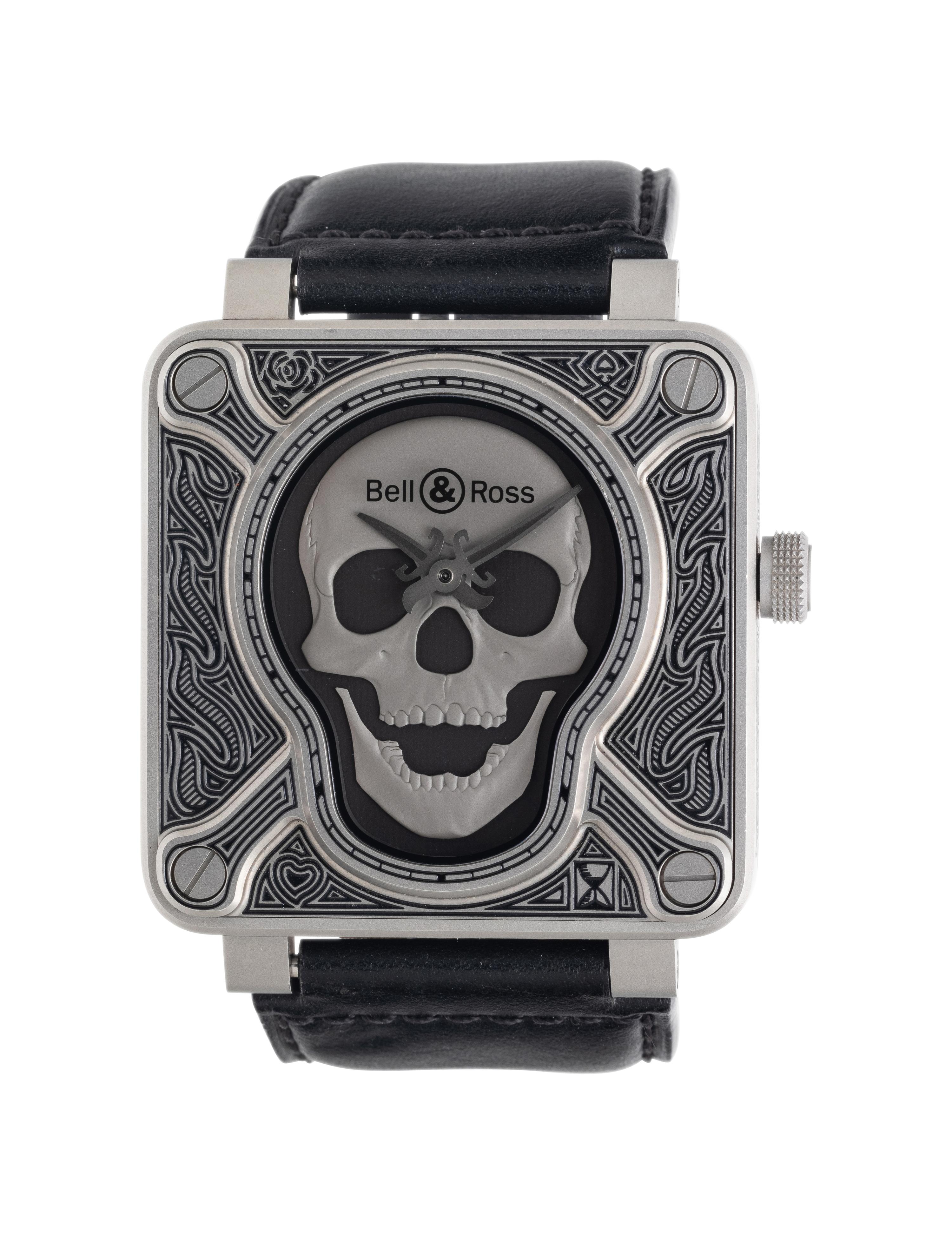 BELL & ROSS, STAINLESS STEEL 'BR 01-92 BURNING SKULL' WATCH