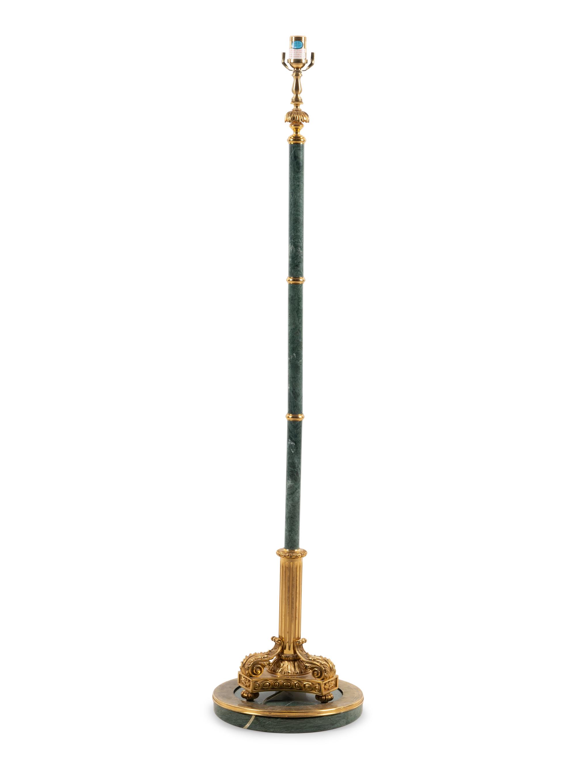 A Continental Gilt Metal Mounted Marble Floor Lamp