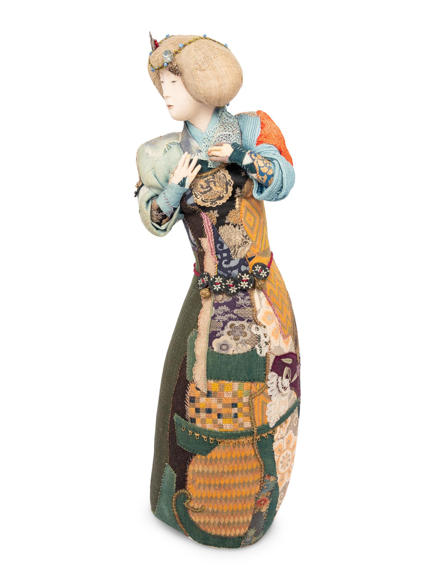 A Group of Five Contemporary Japanese Patchwork Embroidered Figures