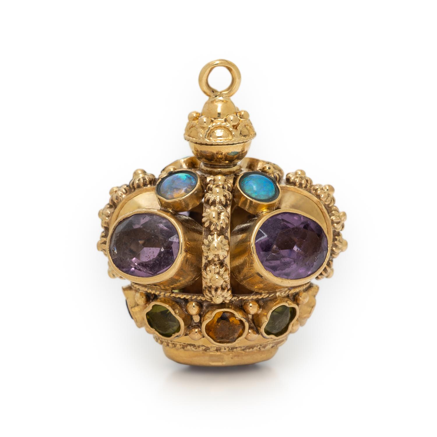 MULTIGEM AND YELLOW GOLD CROWN PENDANT