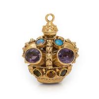 MULTIGEM AND YELLOW GOLD CROWN PENDANT