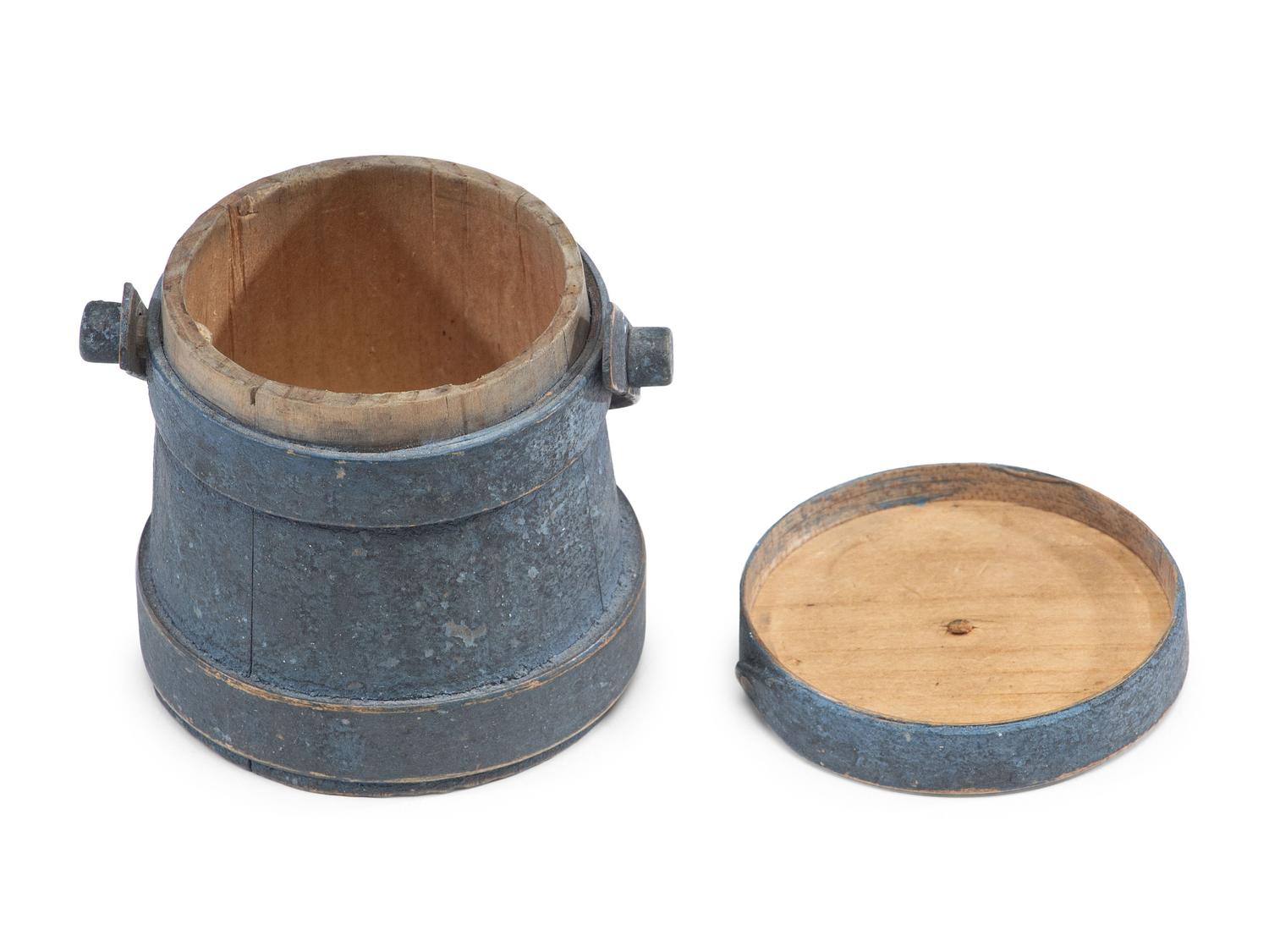 A Blue Painted Miniature Lidded Firkin