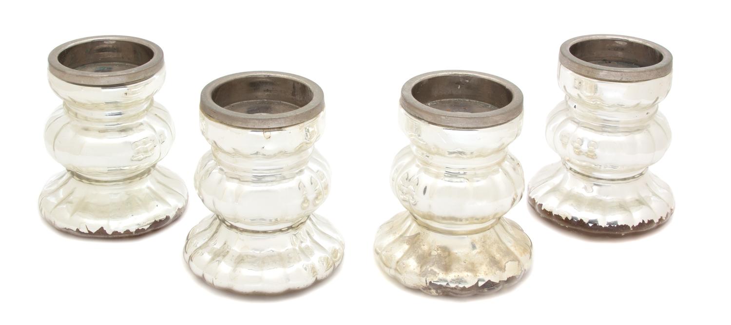 A Set of Four Indian Silvered Glass Candlesticks Height 6 1/2 inches. — 20TH CENTURY