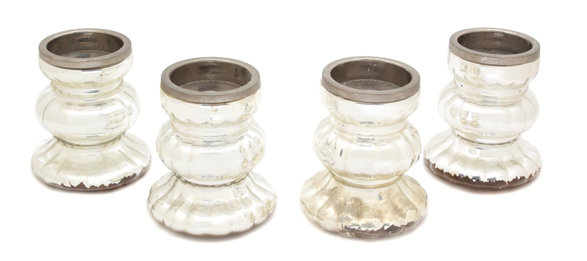 A Set of Four Indian Silvered Glass Candlesticks Height 6 1/2 inches. — 20TH CENTURY