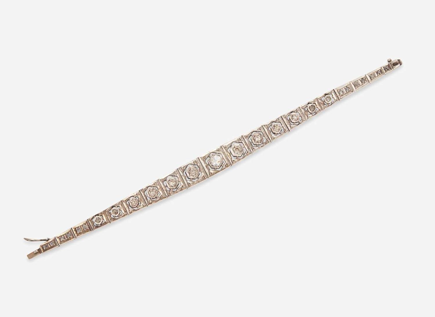 An Art Deco Camphor Glass Necklace and Diamond Bracelet