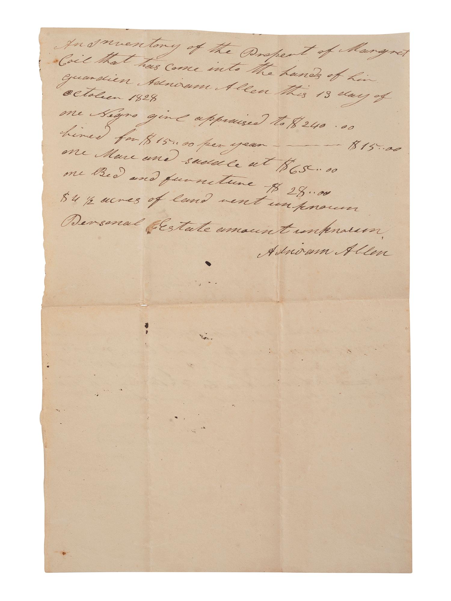 [ENSLAVEMENT & ABOLITION]. A group of 6 estate documents listing individual enslaved persons, most by name. Bourbon County, KY, 1815-1829.