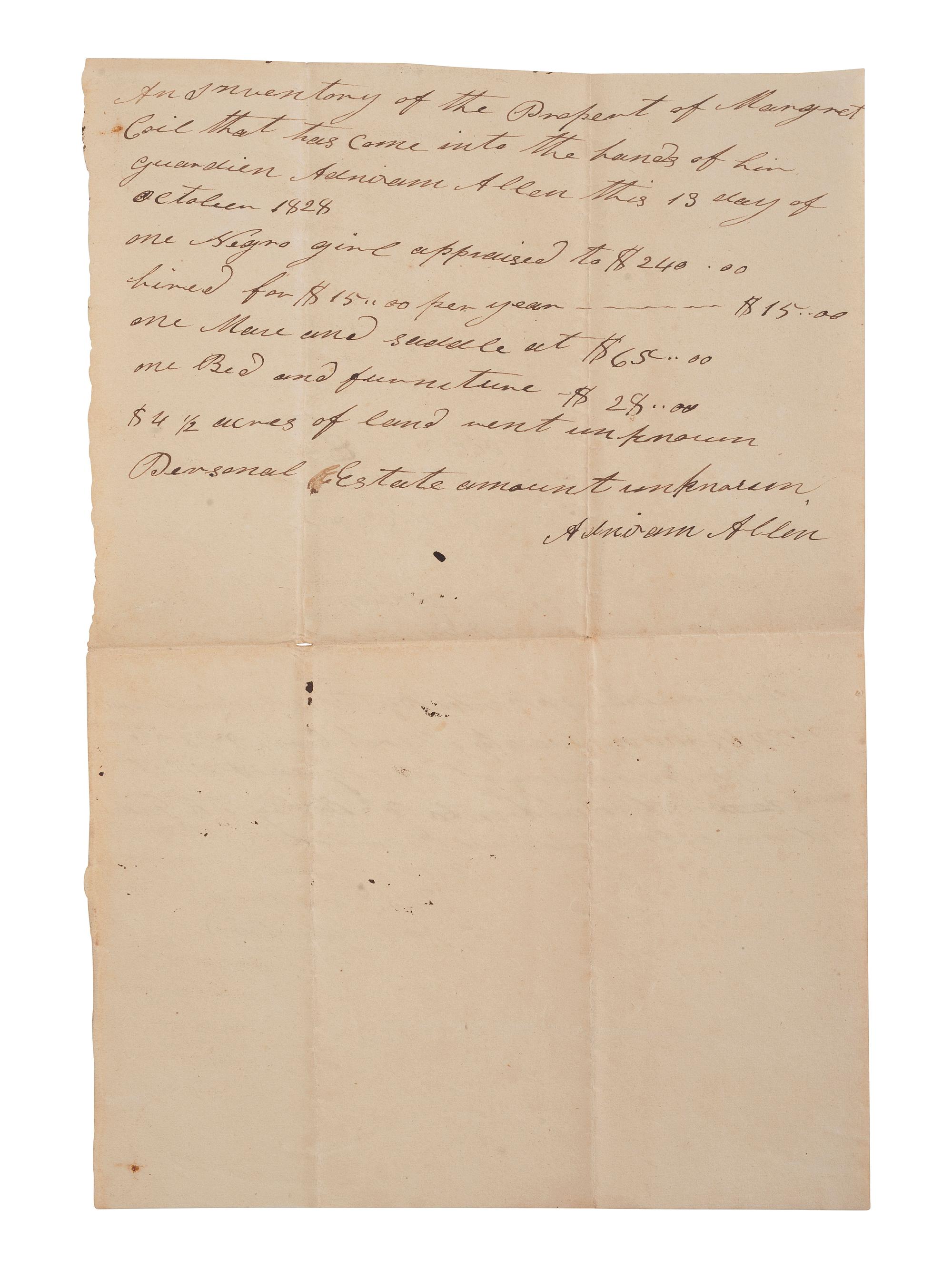 [ENSLAVEMENT & ABOLITION]. A group of 6 estate documents listing individual enslaved persons, most by name. Bourbon County, KY, 1815-1829.