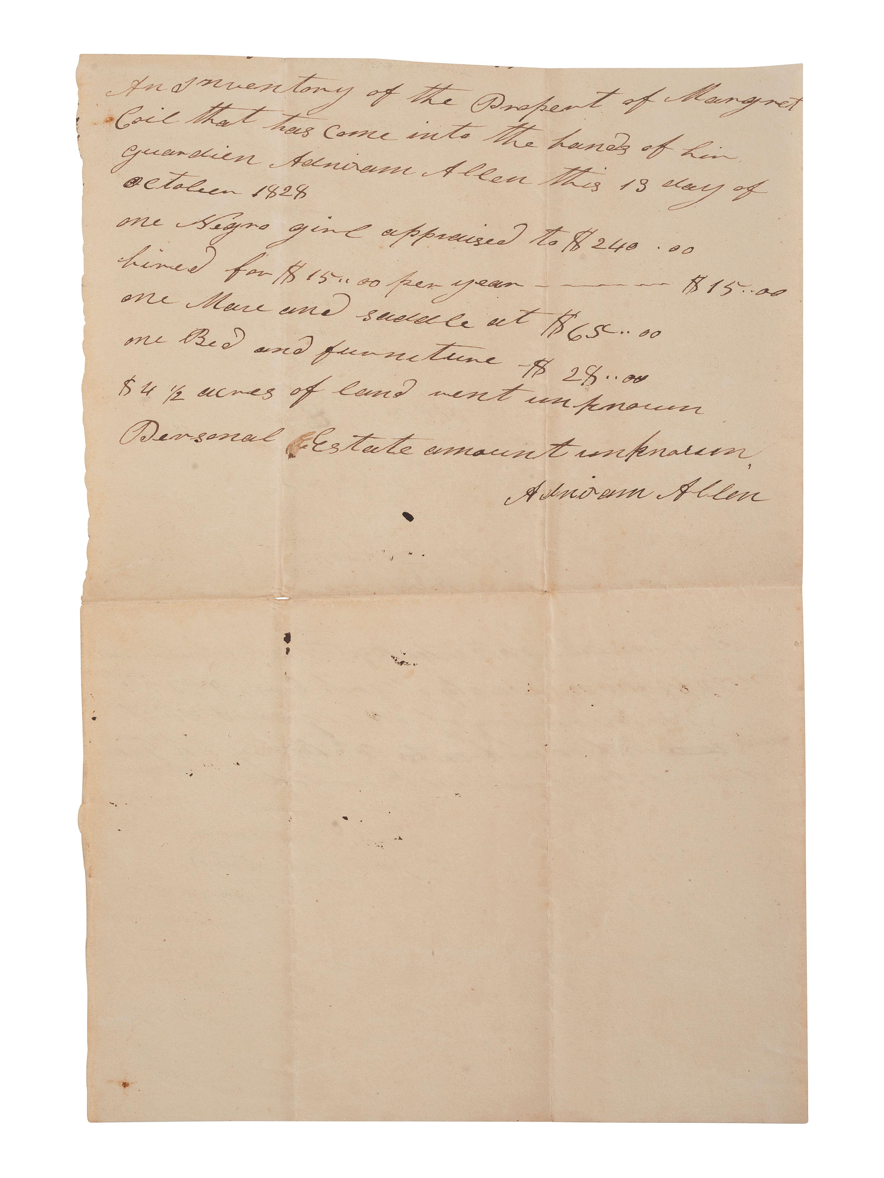 [ENSLAVEMENT & ABOLITION]. A group of 6 estate documents listing individual enslaved persons, most by name. Bourbon County, KY, 1815-1829.