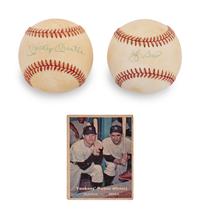 A Mickey Mantle and Yogi Berra Signed Autograph Baseball Collection with 1957 Topps Baseball Card (Beckett Authentication Services)