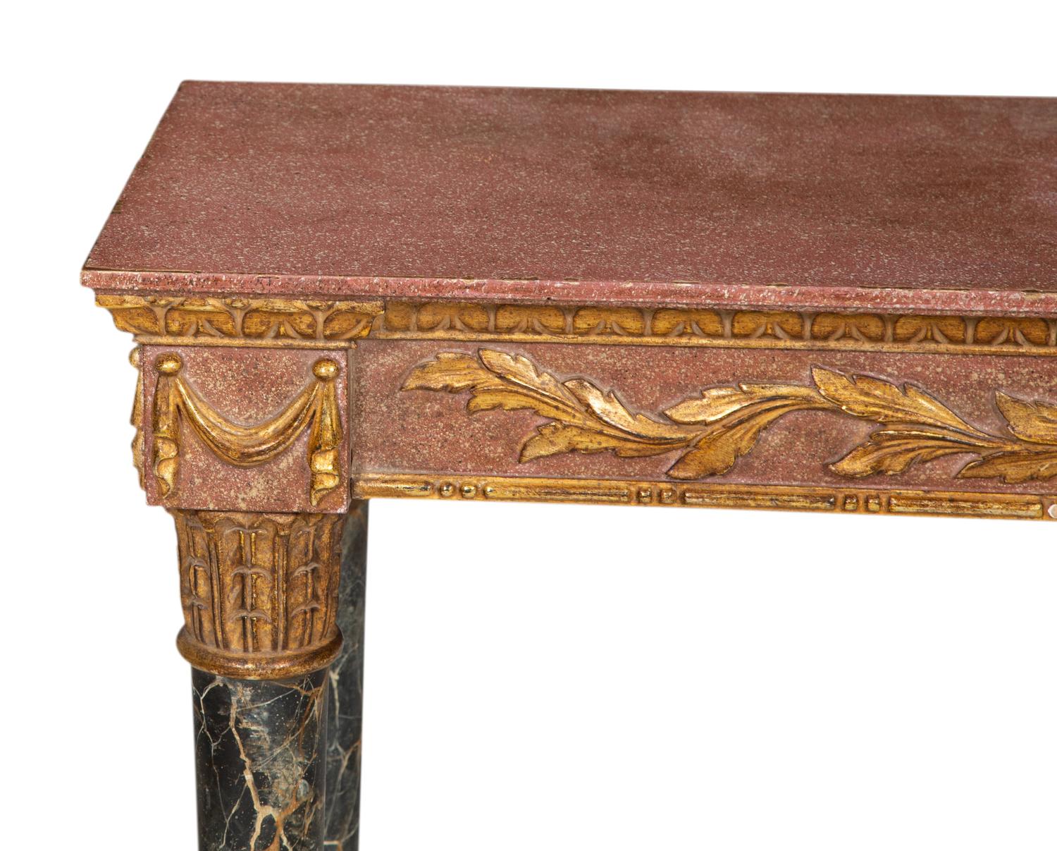 An Italian Painted Faux Marble and Parcel Gilt Console Table