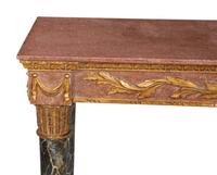 An Italian Painted Faux Marble and Parcel Gilt Console Table