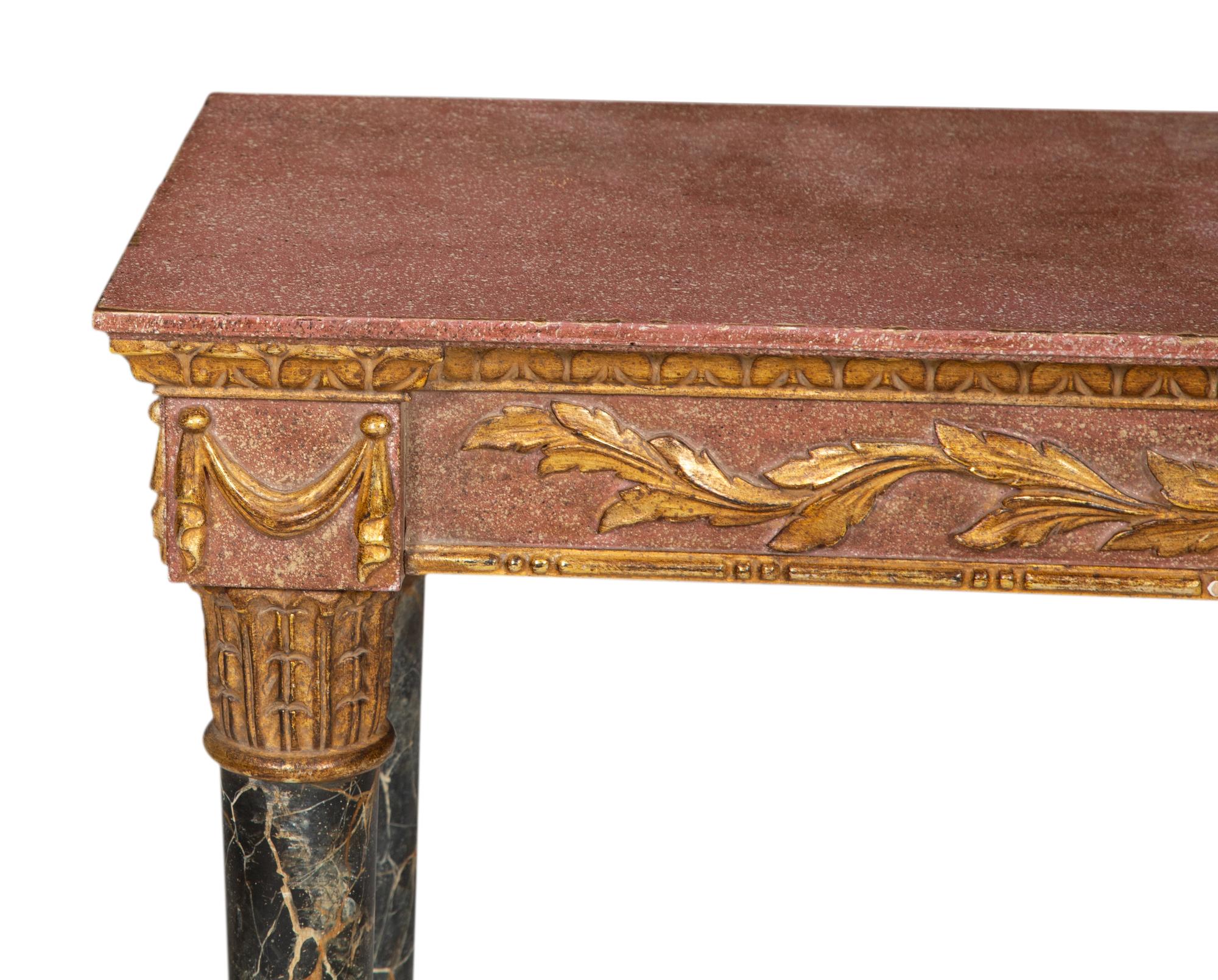 An Italian Painted Faux Marble and Parcel Gilt Console Table