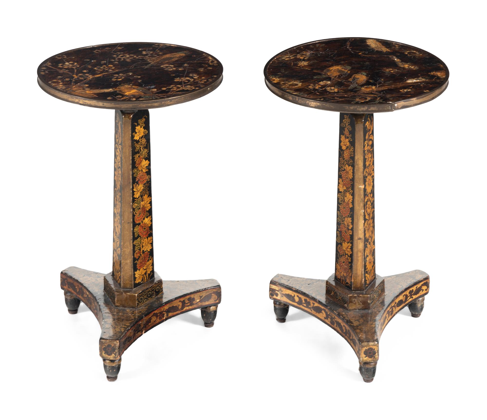 A Pair of Chinese Export Lacquer and Parcel Gilt End Tables