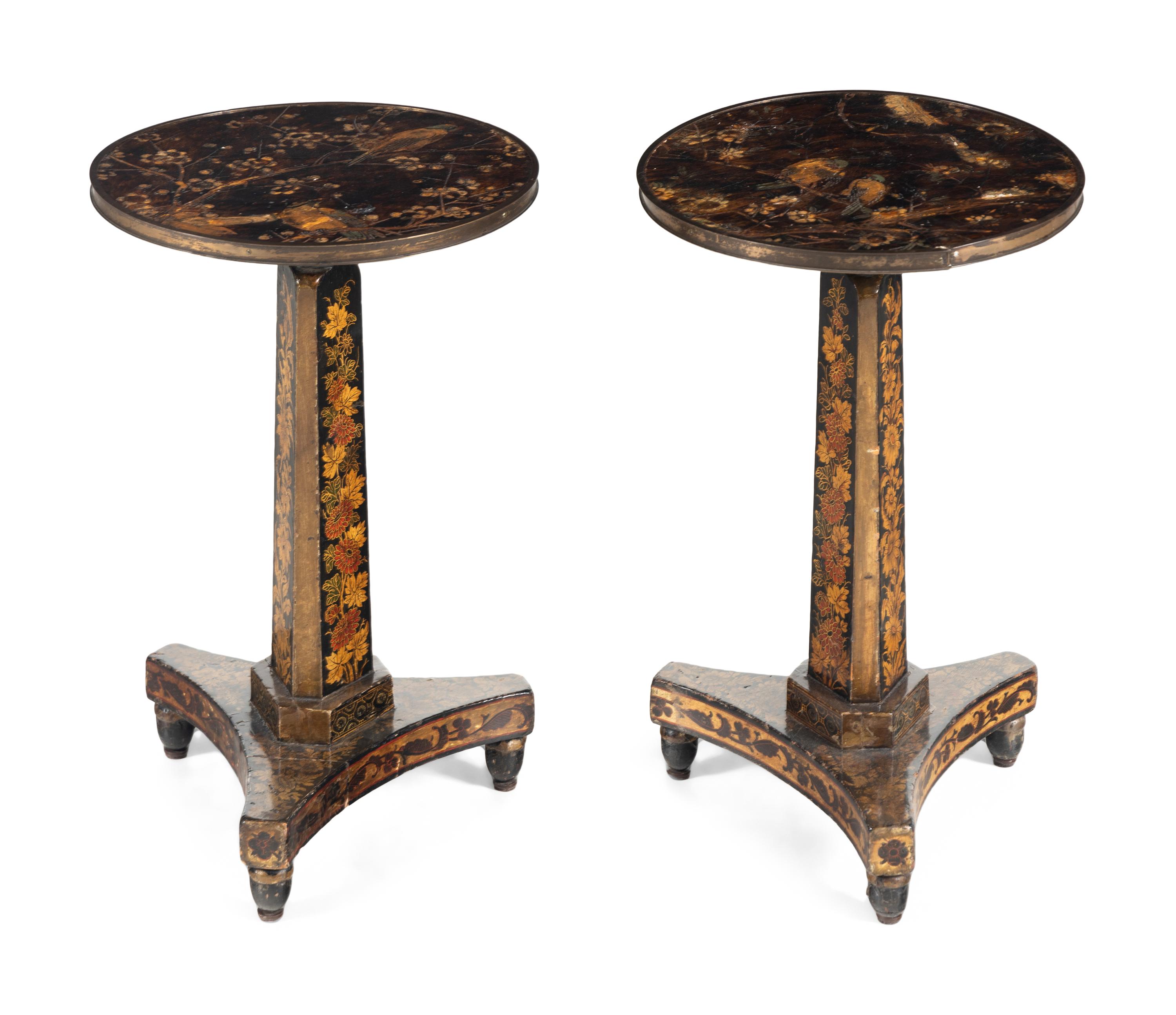 A Pair of Chinese Export Lacquer and Parcel Gilt End Tables