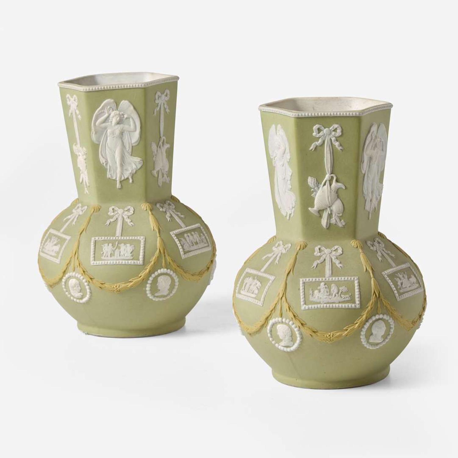 A Pair of Wedgwood Tricolor Jasperware Aesthetic Period Vases UK, circa 1880