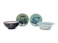 Two Chinese Export Bowls and A Pair of Celadon Ground Blue and White Porcelain Plates