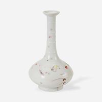 An unusual Chinese famille rose-decorated "Butterflies and Blossoms" bottle vase 珍罕粉彩長頸瓶 Yongzheng four-character mark Qing dynasty 雍正四字青花楷書款 清