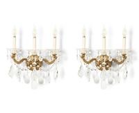 A Pair of French Gilt Bronze Three-Light Sconces