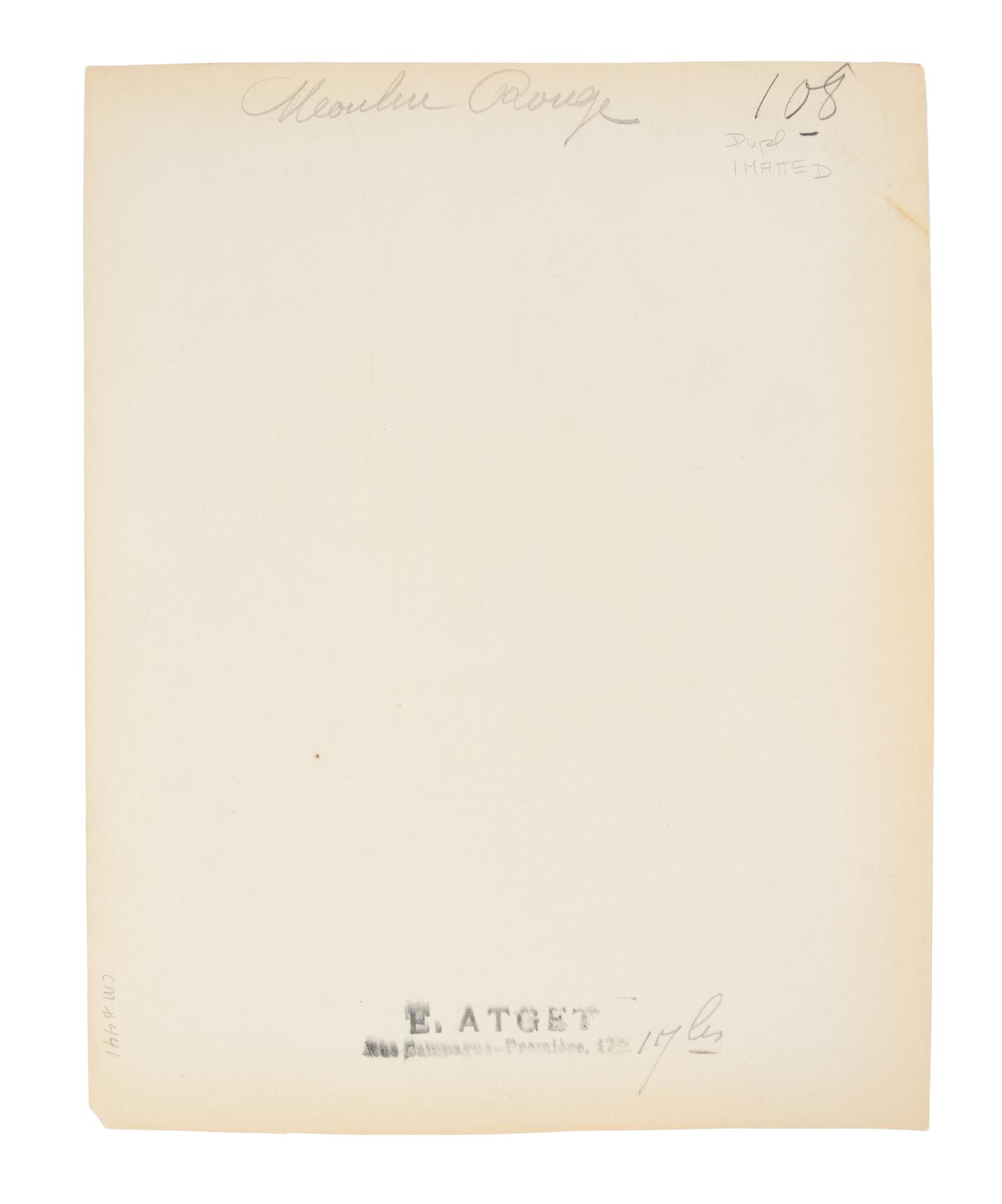 A group of four photographs depicting Paris ( Moulin Rouge [86 boulevard de Clichy] ; Passage Moret, ruelle des Gobelins ; Rue des Prêtres Saint-Séverin, au fond rue Boutebrie; Rue des Gobelins)