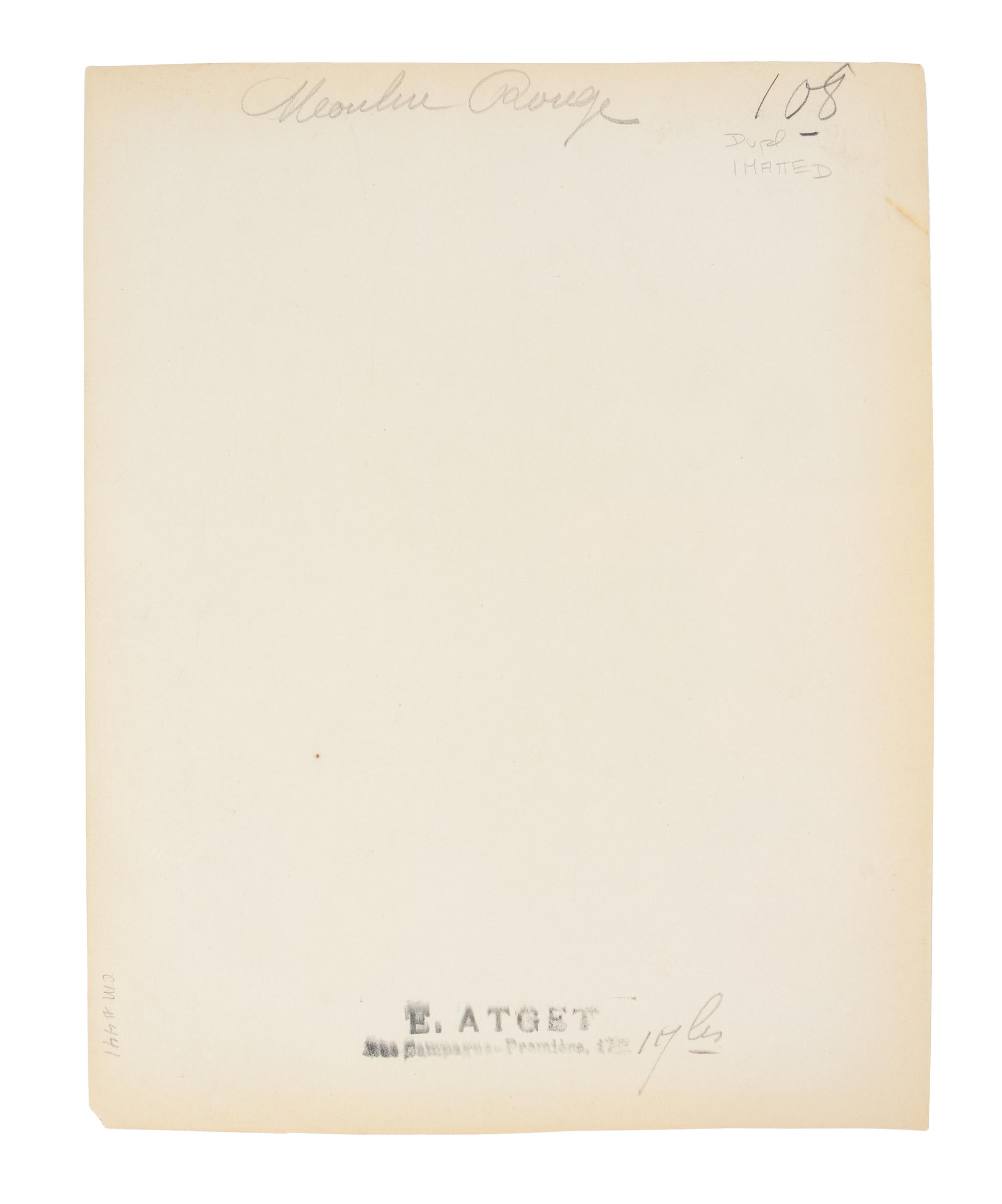 A group of four photographs depicting Paris ( Moulin Rouge [86 boulevard de Clichy] ; Passage Moret, ruelle des Gobelins ; Rue des Prêtres Saint-Séverin, au fond rue Boutebrie; Rue des Gobelins)