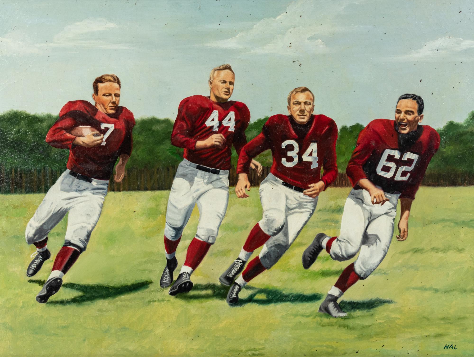 A Stunning Original Chicago Cardinals Football Painting Featuring Charley Trippi, Elmer Angsman, Paul Christman, Pat Harder