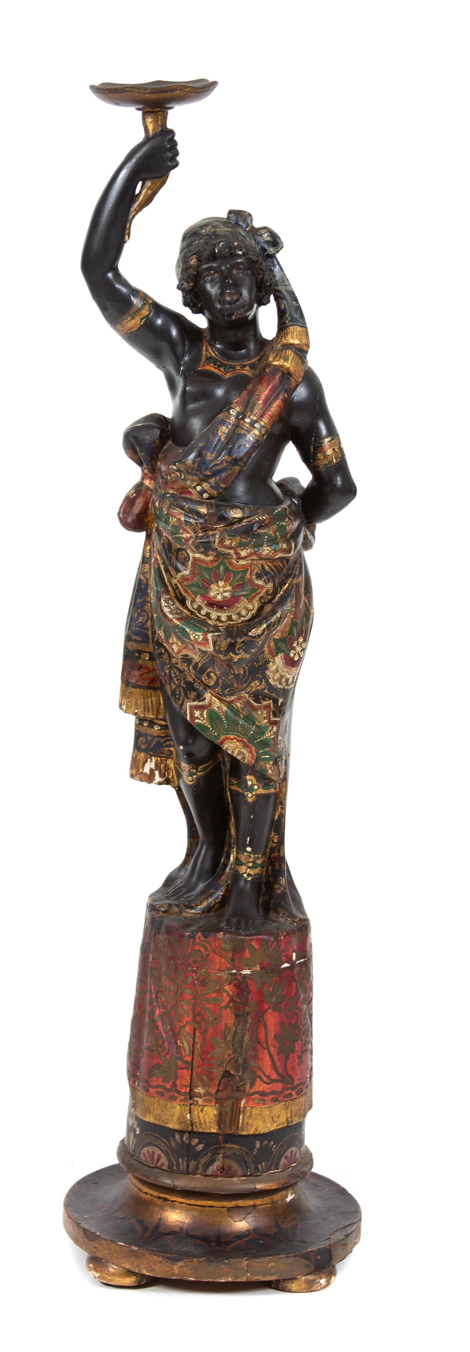 A Venetian Polchromed and Parcel Gilt Blackamoor Height 48 inches. — 19TH CENTURY
