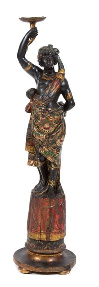 A Venetian Polchromed and Parcel Gilt Blackamoor Height 48 inches. — 19TH CENTURY