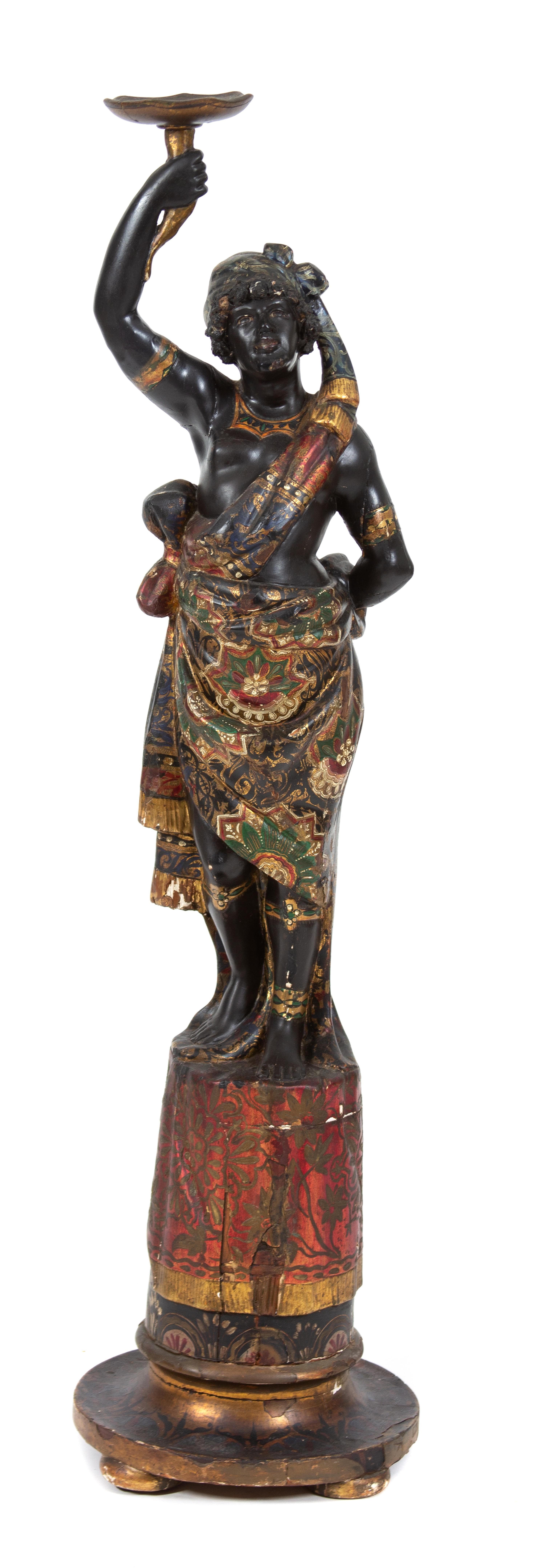 A Venetian Polchromed and Parcel Gilt Blackamoor Height 48 inches. — 19TH CENTURY
