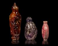 Three Chinese Hardstone Snuff Bottles