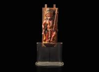 An Indian carved and painted wood figure 印度繪木神像