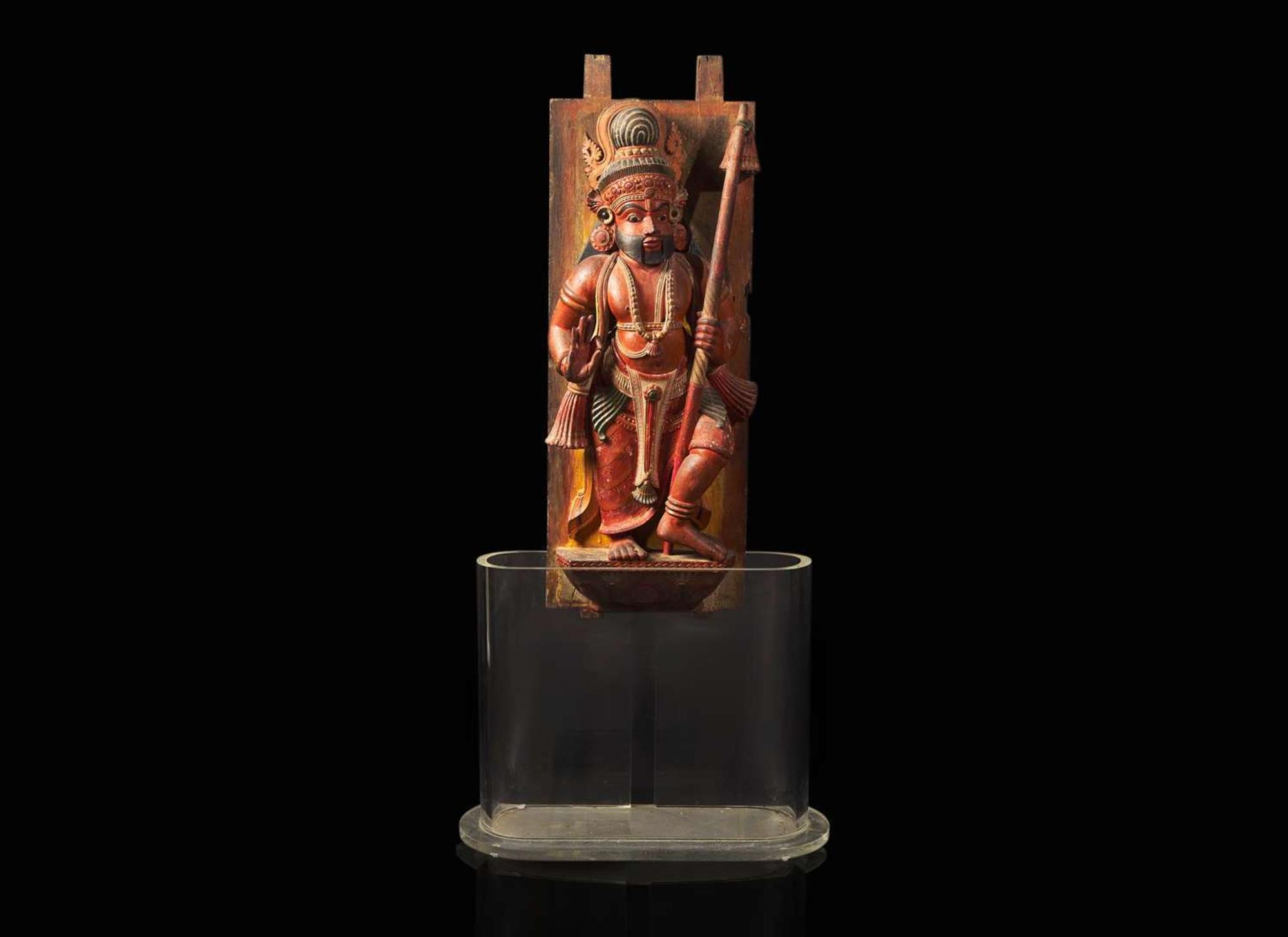 An Indian carved and painted wood figure 印度繪木神像