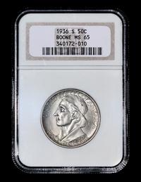 A United States 1936-S Daniel Boone Commemorative 50c Coin — NGC graded MS65