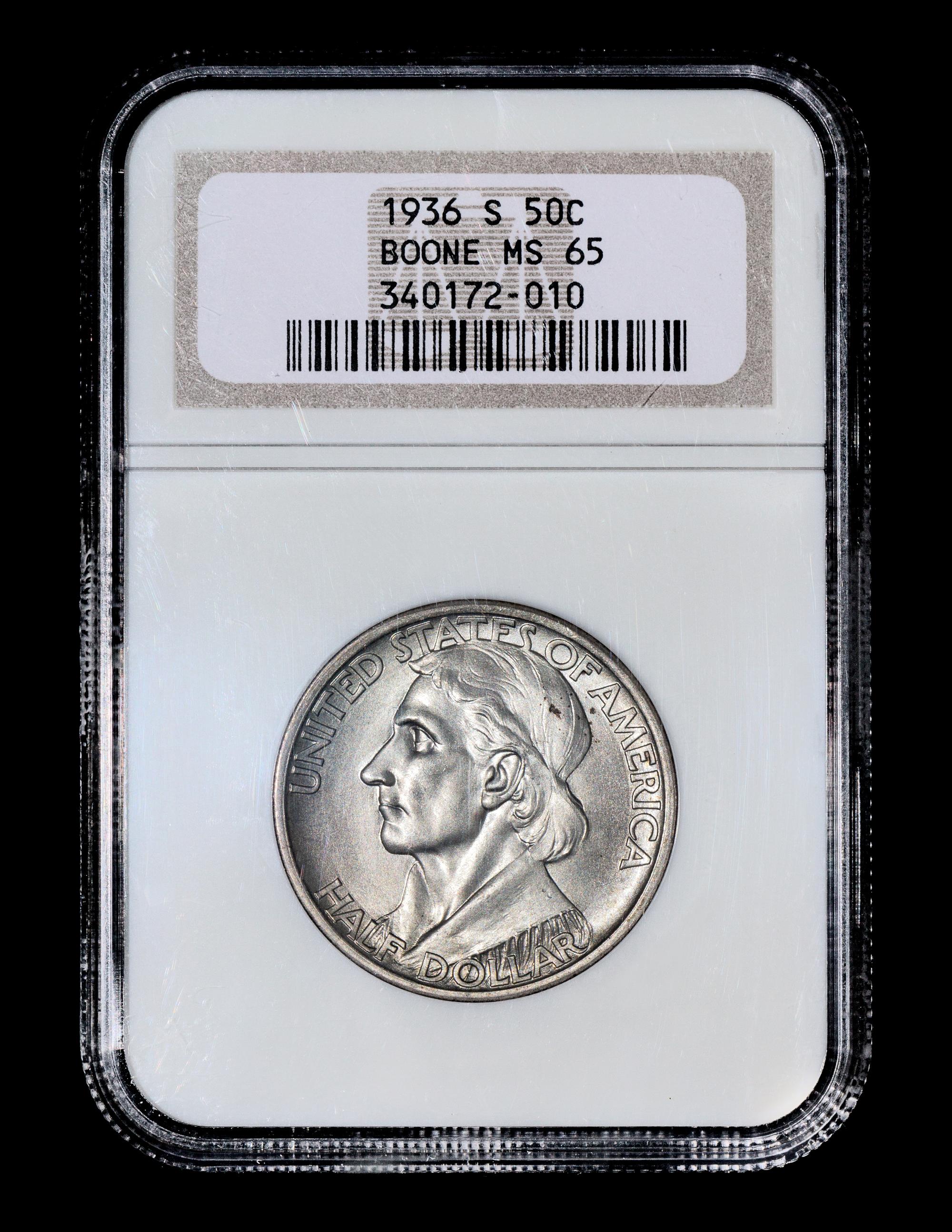 A United States 1936-S Daniel Boone Commemorative 50c Coin — NGC graded MS65