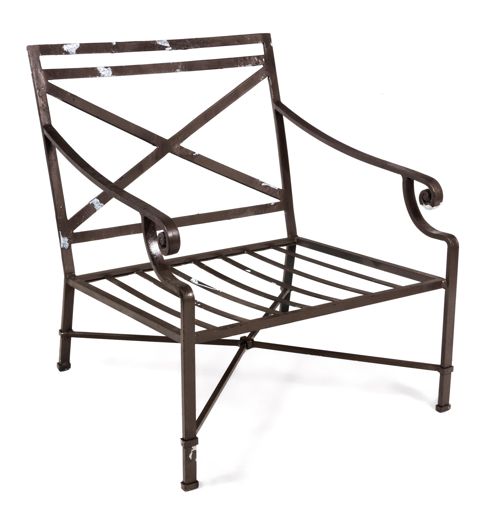 An Assembled Suite of Neoclassical Style Metal Patio Furniture Height 30 x width 44 x depth 24 inches.