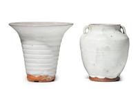 Two Jugtown Pottery White Glaze Vases