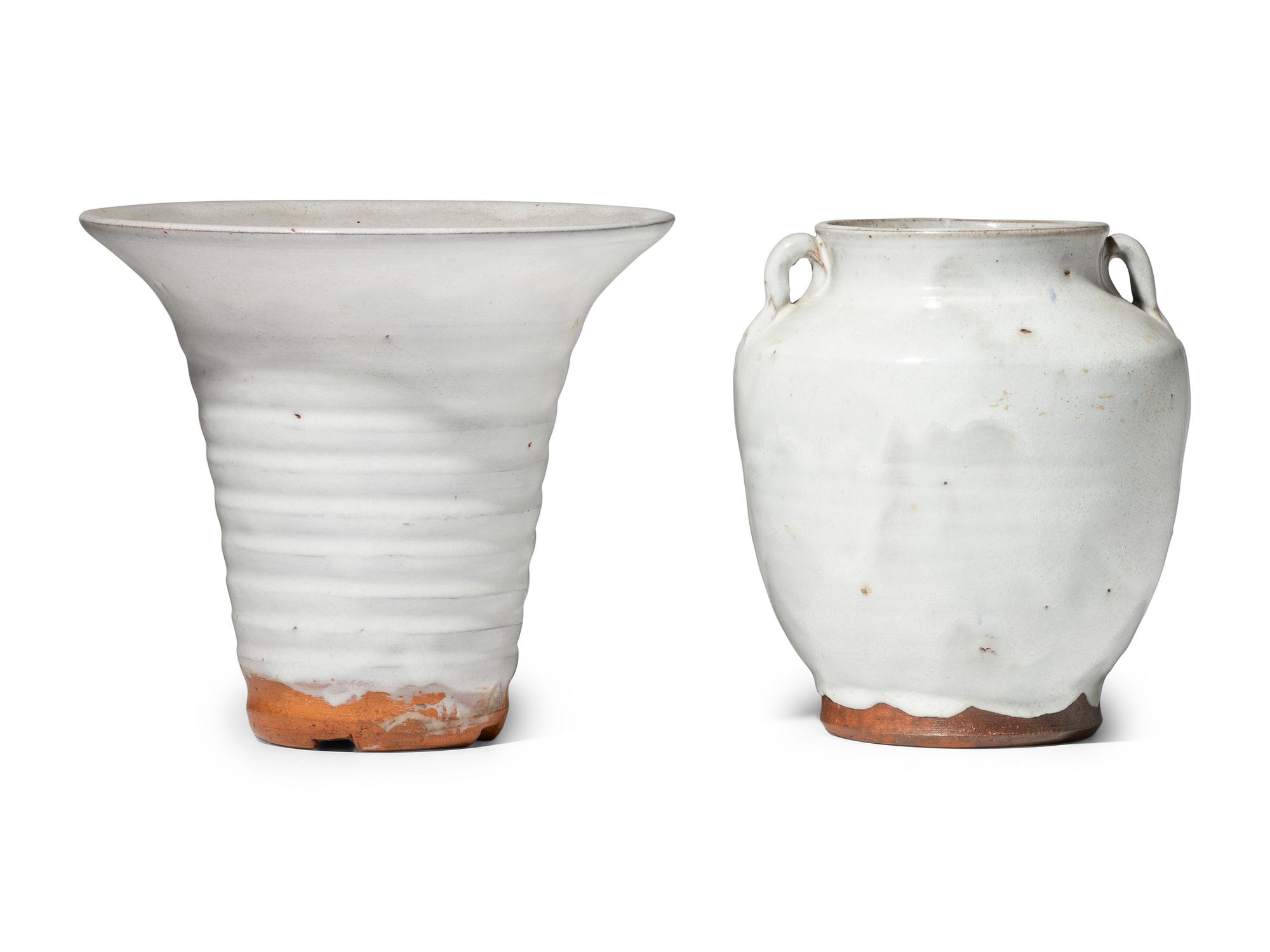 Two Jugtown Pottery White Glaze Vases