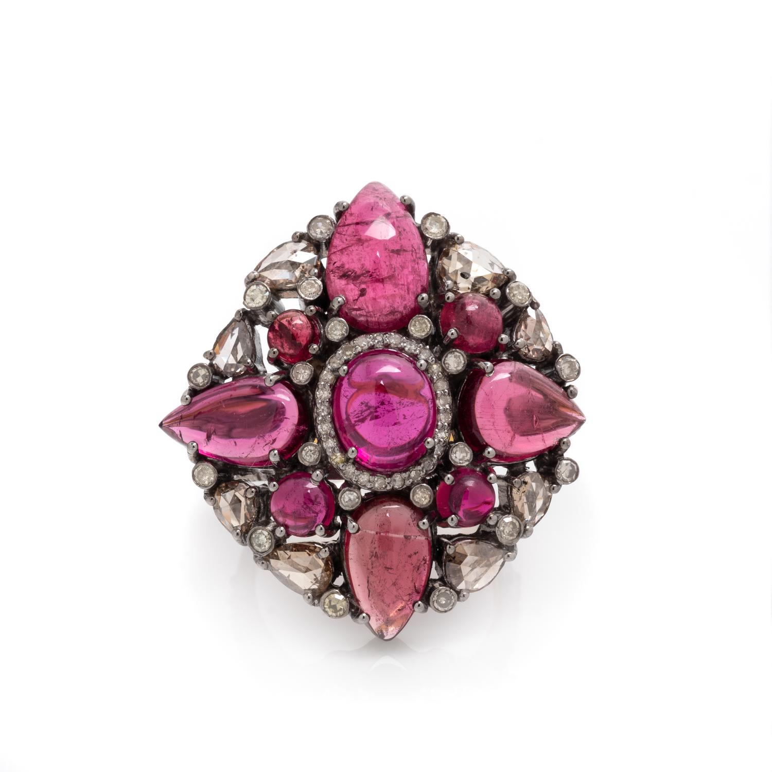 RUBELLITE TOURMALINE AND DIAMOND RING