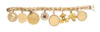 A 14 Karat Yellow Gold Charm Bracelet with Eight Attached Charms, 26.20 dwts.
