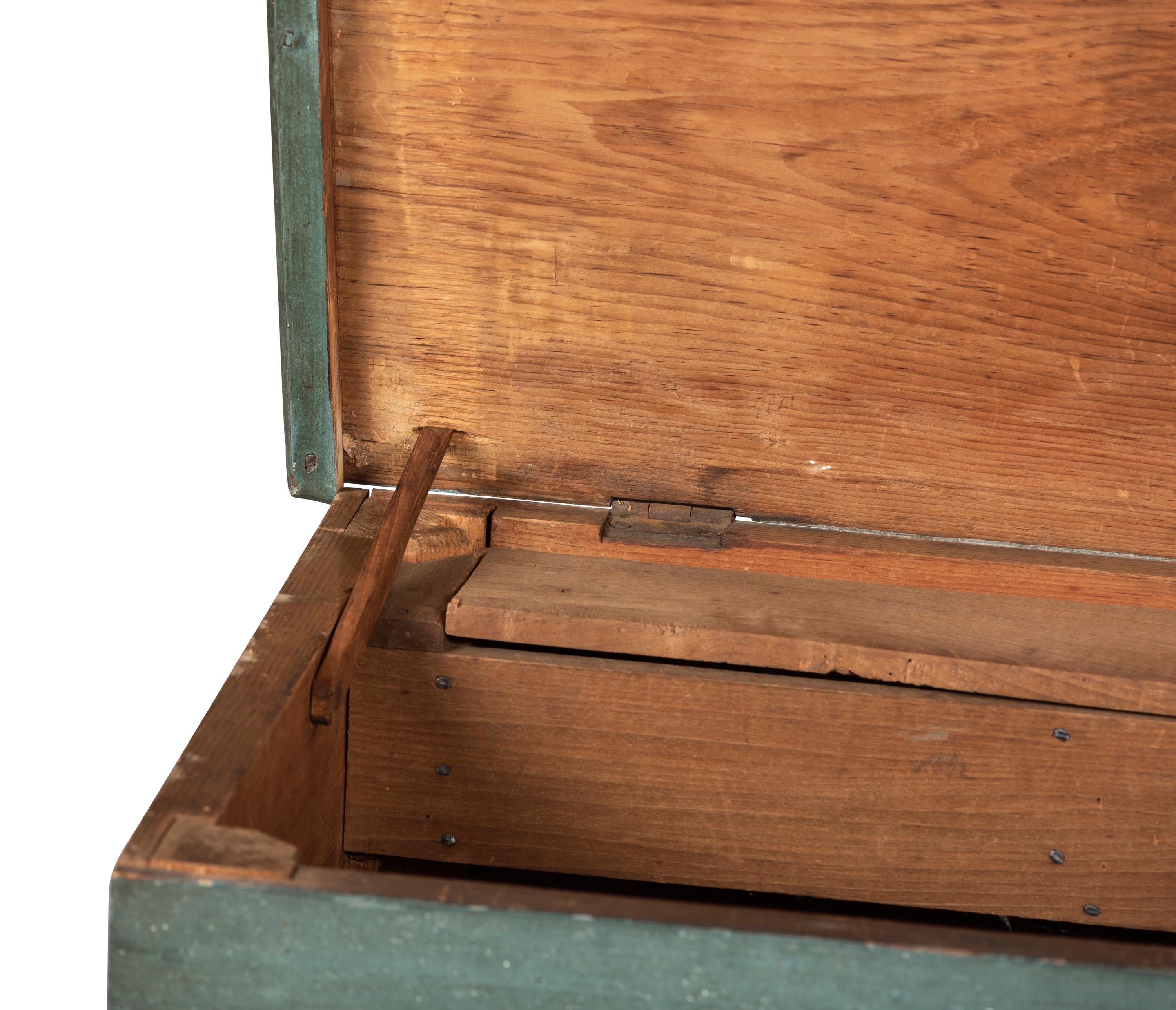 A Federal Blue Painted Poplar DAR 1836 Inscribed Blanket Chest