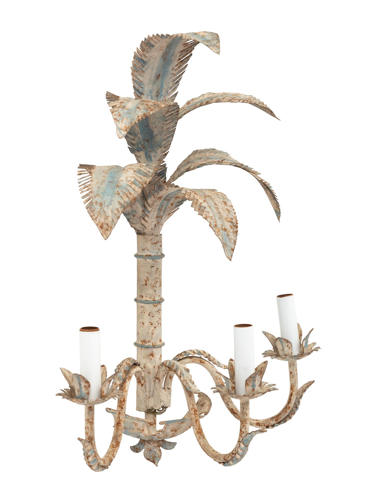 A Pair of Italian Painted Tole Two-Light Sconces