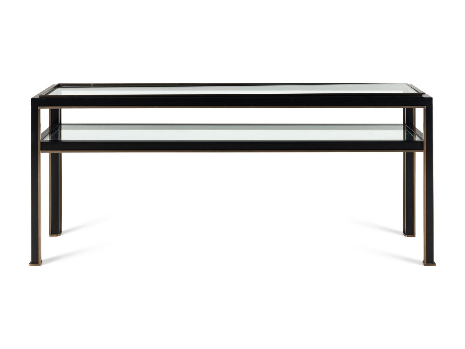 A Holly Hunt Coated Steel, Bronze and Glass Console Table