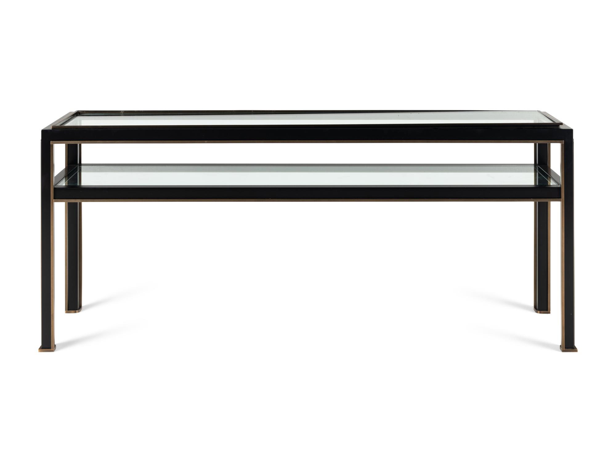 A Holly Hunt Coated Steel, Bronze and Glass Console Table
