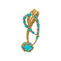 YELLOW GOLD, TURQUOISE AND DIAMOND BROOCH