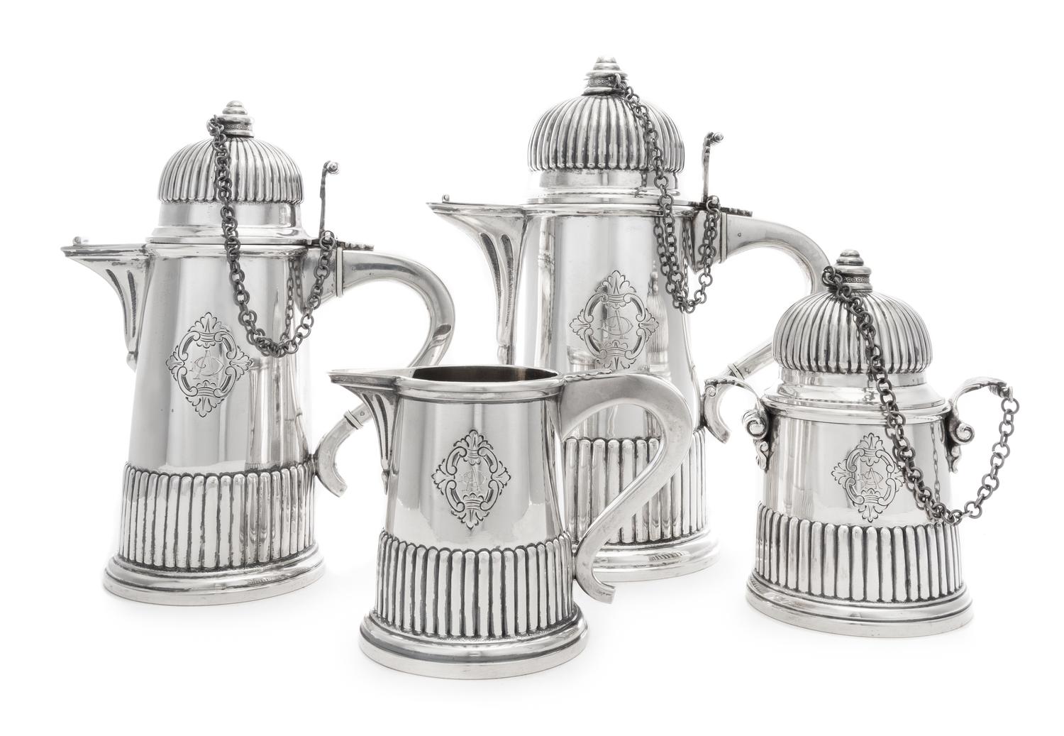 An Italian Silver Four-Piece Tea and Coffee Service, Luigi Genazzi, Milan, Mid-20th Century, comprising a teapot, coffee pot, creamer a